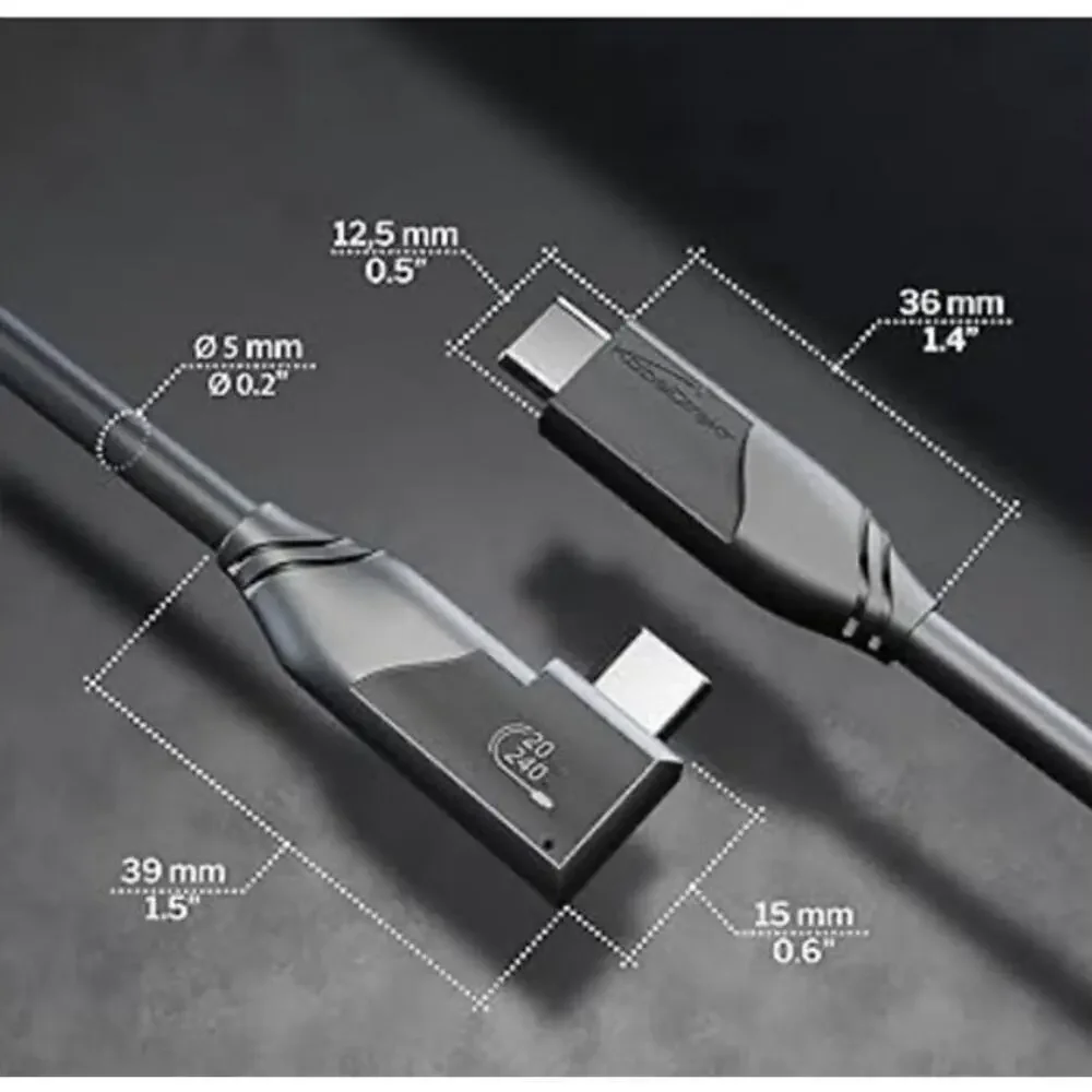 Angled USB-C Cable All-Purpose, USB 3.2 Gen 2x2 - 1.5ft (transfers Data 240W